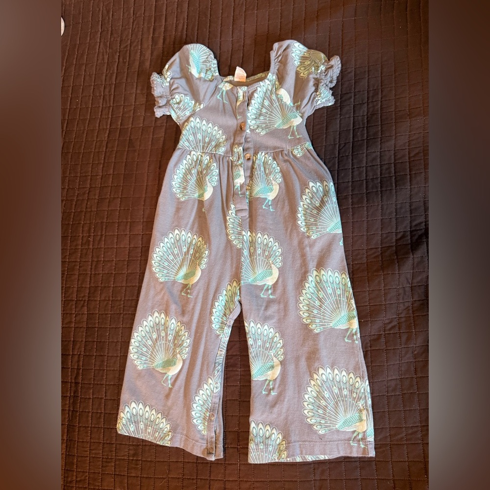 Kate Quinn | gaucho jumpsuit | blue peacocks | 18-24m